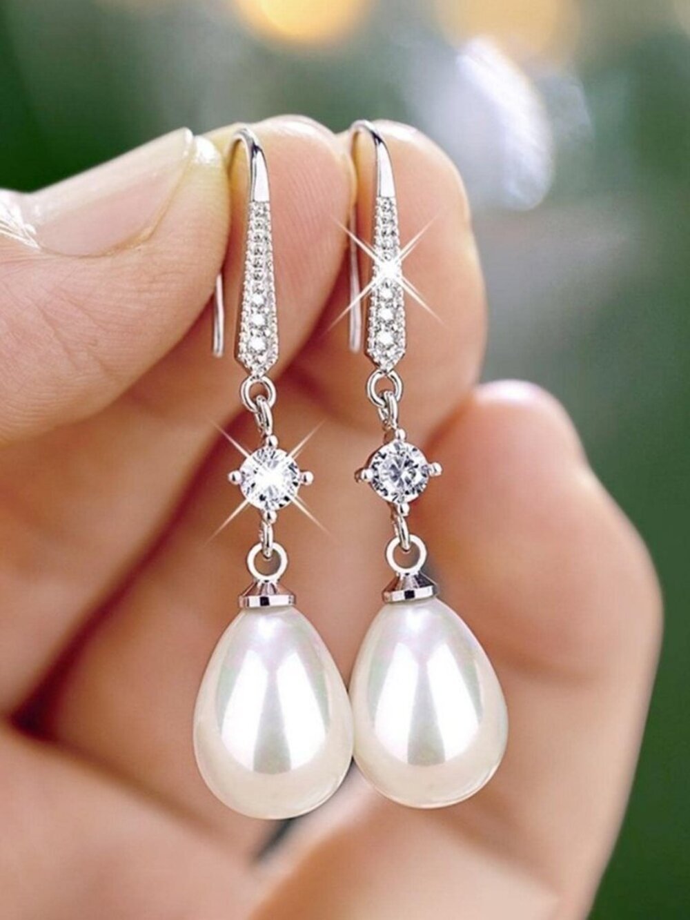 Silver Elegant Women's -Faux Pearl Teardrop Earrings